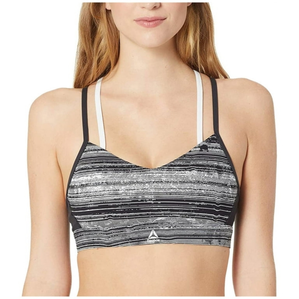 Reebok Womens Hero Strappy Sports Bra, Black and White, Size Small, NWT